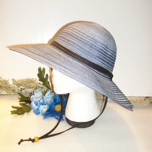 SOLD! Sloggers NWOT Wide Brim Blue Braided Sun Hat w/ Wind Lanyard - UPF 50+ - Picture 2 of 12